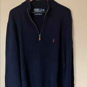 Polo Ralph Lauren Navy Quarter Zip Sweater with Red Emblem